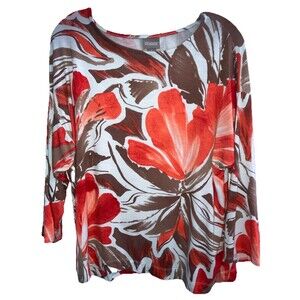 Chicos Blouse Size 1 Brown Orange Hippie Boho 70s Retro Rayon Spandex